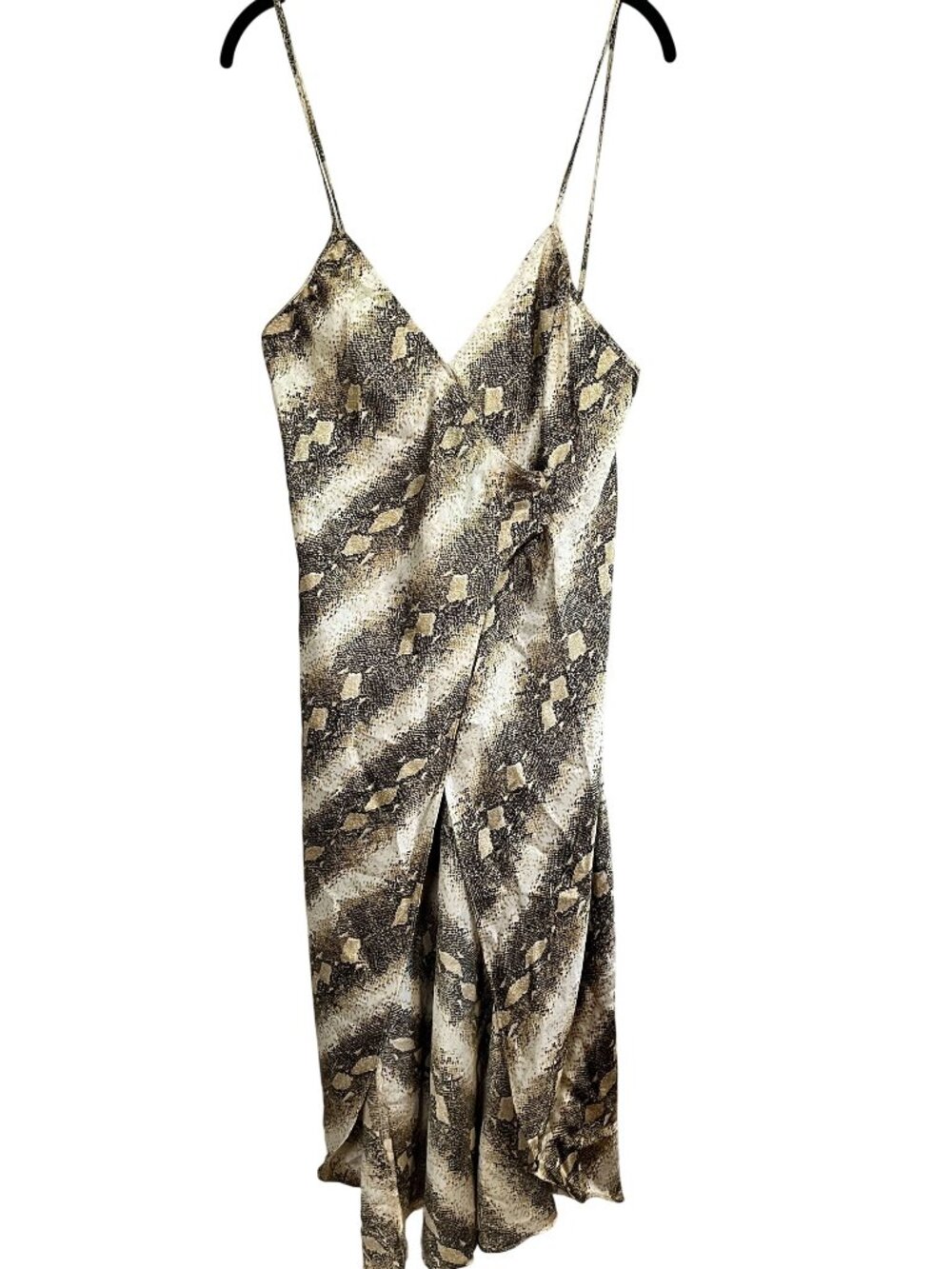 Y2K Snakeskin Satin Slip Dress S Vintage Animal Print Wrap Sexy Festival Silky